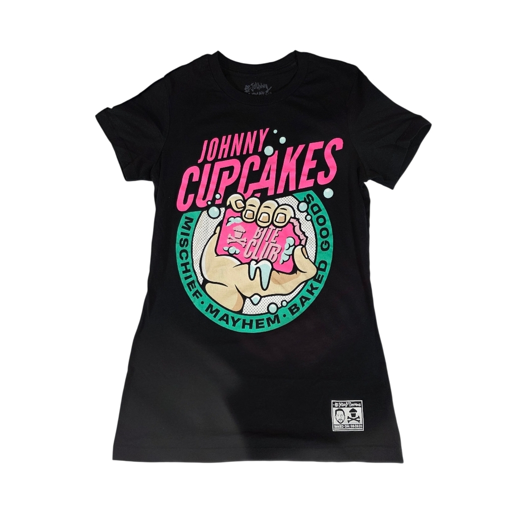 NWOT Johnny Cupcakes Womens Black Graphic Tee Sz Med